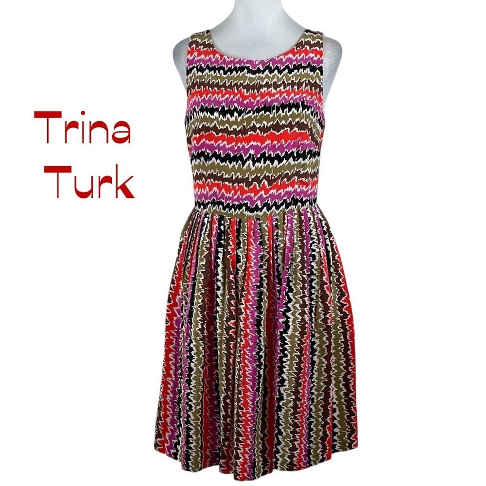 Trina Turk Pink Orange Pure Silk Sleeveless EuroGirl Feminine Dress NWOT Size 8 - Picture 2 of 13